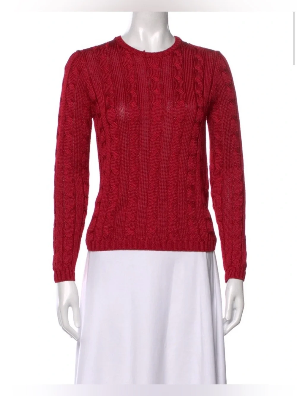 RALPH LAUREN COLLECTION SILK CABLE KNIT CREWNECK SWEATER IN RED